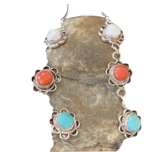 Navajo Spiny, Turquoise & Howlite Dangle Earrings | Sterling Silver | Authentic Native American Handmade | 1573