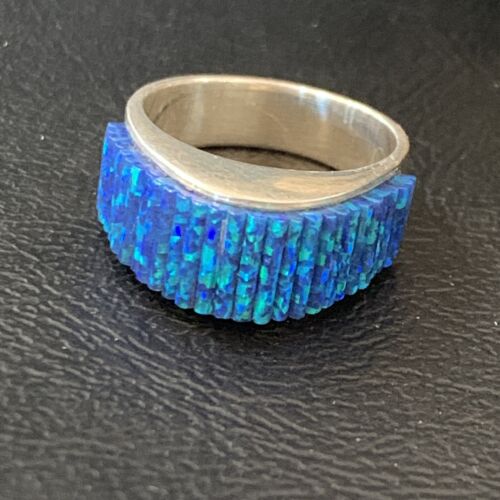 Navajo Blue Opal Inlay Band Ring | Sz 7 | Authentic Native American Handmade | 12414