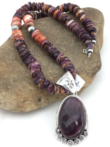 Navajo Pearls Purple Spiny Oyster Pendant Necklace | Sterling Silver | Native American Handmade | 4814
