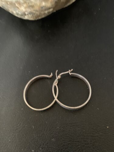 Native American Old Pawn Women's Hoop Stud Earrings | Sterling Silver | 1" | 13010