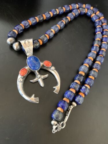 Navajo Blue Lapis Spiny Oyster Naja Pendant | Sterling Silver | Authentic Native American Handmade | 11494