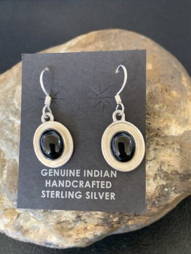 Native American Navajo Black Onyx Dangle Earrings | Sterling Silver | 0.5" | 12646