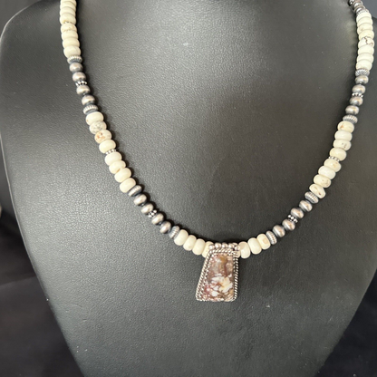 Navajo Wild Horse Turquoise Necklace Pendant | Sterling Silver | Authentic Native American Handmade | 14609