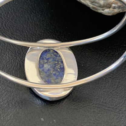 Minimalist Women's Blue Lapis Lazuli Cuff Wire Bracelet | Sterling Silver | 12872