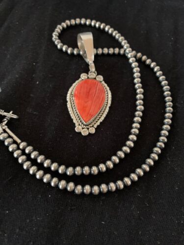 Navajo Spiny Oyster Pendant with Pearls | Sterling Silver Necklace | Authentic Native American Handmade | 4684