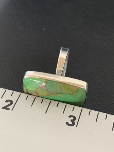 Adjustable Navajo Green Mojave Turquoise Ring | Sterling Silver | Sz 8 | Authentic Native American Handmade | 11791 - Masha USA