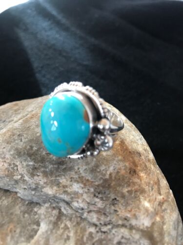 Navajo Blue Pilot Mountain Turquoise Ring | Sterling Silver | Sz 9 | Authentic Native American Handmade | 8242
