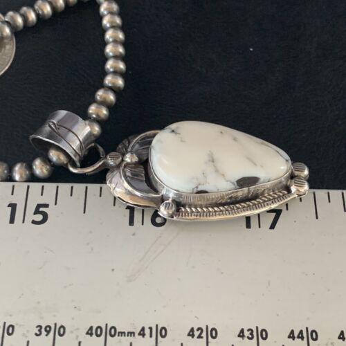 White Buffalo Turquoise Pendant Necklace | Sterling Silver | Navajo | Authentic Native American Handmade | 14049