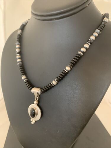 Navajo Pearls Black Onyx Bead Necklace | Sterling Silver | Authentic Native American Handmade | 2085