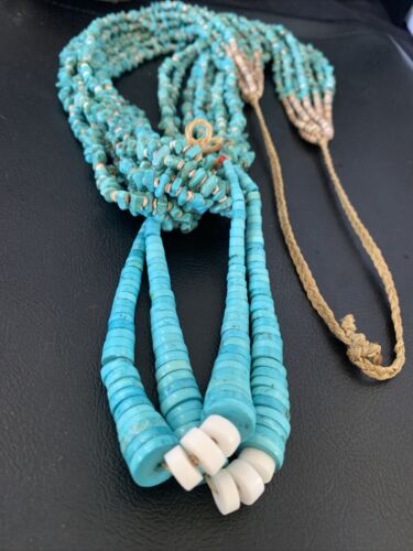 Men's XL Santo Domingo Blue Turquoise Shell Bead Jacla Necklace | 36" | 13187