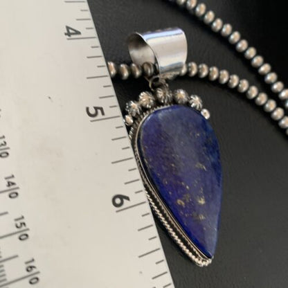 Native American Navajo Blue Lapis Pendant Necklace | Sterling Silver | Authentic Handmade | 11674