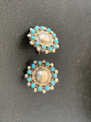 Authentic Native American Zuni Petite Point Turquoise Earrings | Sterling Silver | Handmade | 1609