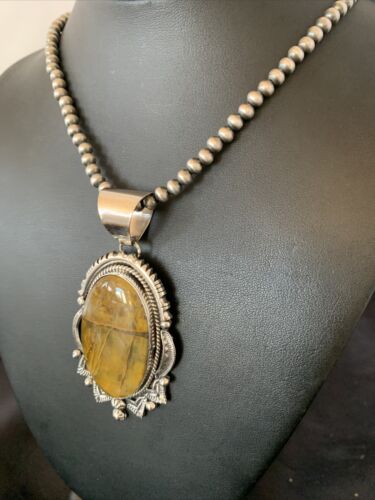 Men's Navajo Pearl Sterling Silver Necklace | Coffee Tiger's Eye Pendant | 11689
