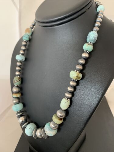 Sterling Silver Navajo Pearls Necklace | Dry Creek Turquoise Beads | Native American Handmade | 21" | 1386