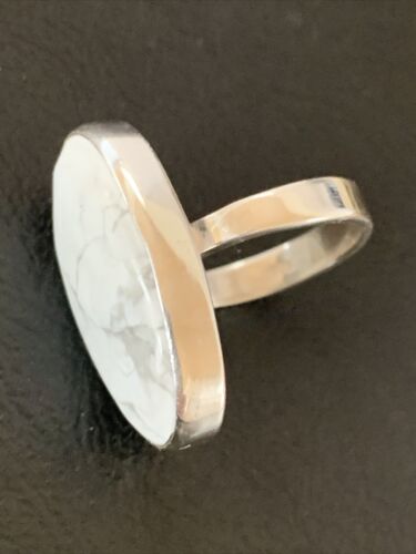 Navajo White Howlite Ring | Sterling Silver | Sz 6.5 | Authentic Native American Handmade | 11607