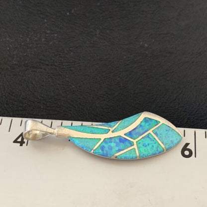 Authentic Native American Navajo Sterling Silver Blue Opal Inlay Pendant | Handmade Jewelry | 12273 - Masha USA