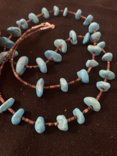 Navajo Sleeping Beauty Kingman Turquoise Nugget Necklace | Sterling Silver | Authentic Native American Handmade | 26" | 00613