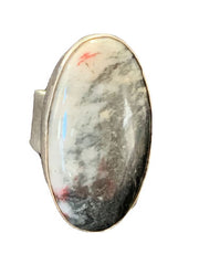 Southwestern Navajo Cinnabrite Ring | White Black | Sterling Silver | Sz 7.5 | 01561