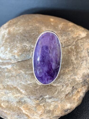 Navajo Purple Charoite Ring | Sterling Silver | Sz 8 Adjustable | Authentic Native American Handmade | 10528