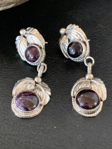 Navajo Purple Sugilite Post Dangle Earrings | Sterling Silver | Authentic Native American Handmade | 1594