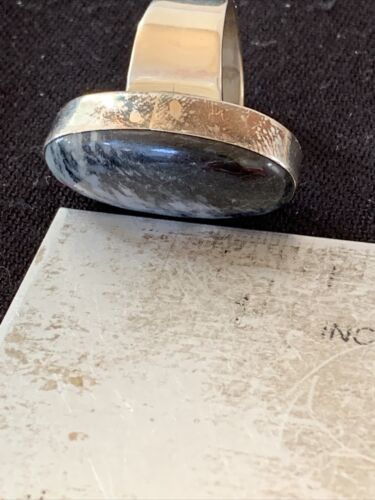Southwestern Navajo Cinnabrite Ring | White Black | Sterling Silver | Sz 7.5 | 01561