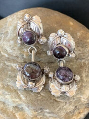 Navajo Purple Sugilite Post Dangle Earrings | Sterling Silver | Authentic Native American Handmade | 1599
