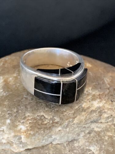 Navajo Black Onyx Inlay Band Ring | Sz 9 | Authentic Native American Handmade | 14165