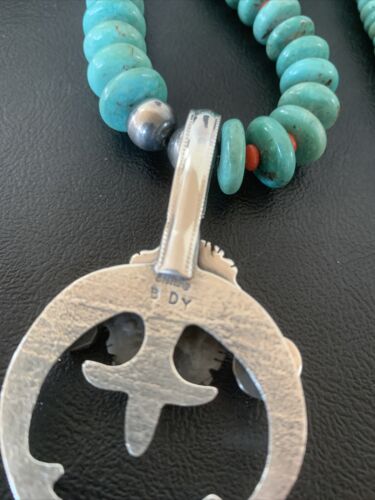 Navajo Sterling Silver Necklace | Blue Turquoise & Spiny Oyster Naja Pendant | Authentic Native American Handmade | 2060