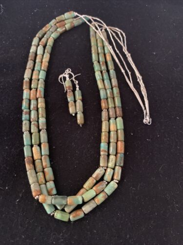 Authentic Navajo Royston Turquoise Heishi Necklace | 3 Strand Sterling Silver | 20" | 1203