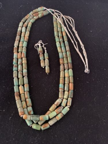 Royston Turquoise 3 Strand Heishi Necklace | Navajo Sterling Silver | Authentic Native American Handmade | 1203