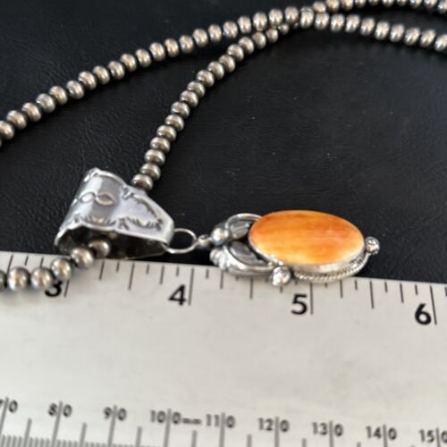 Navajo Orange Spiny Oyster Pendant Necklace | Sterling Silver | Authentic Native American Handmade | 14684