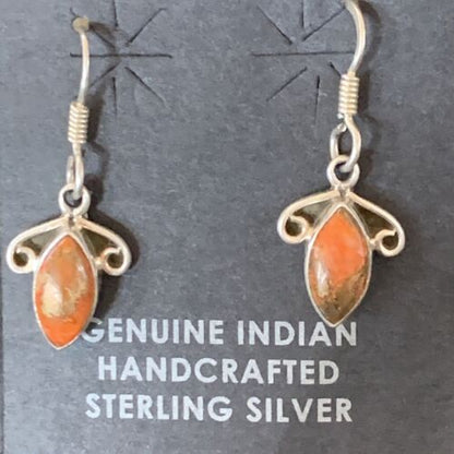 Navajo Orange Spiny Oyster Earrings | Sterling Silver | Authentic Native American Handmade | 12830 - Masha USA