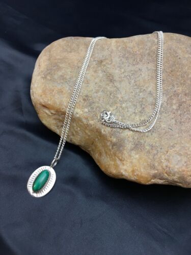 Navajo Green Malachite Pendant Necklace | Sterling Silver | Authentic Native American Handmade | 18" | 8953