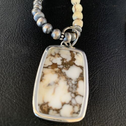 Navajo Wild Horse Turquoise Necklace Pendant | Sterling Silver | 20" | Authentic Native American Handmade | 13862