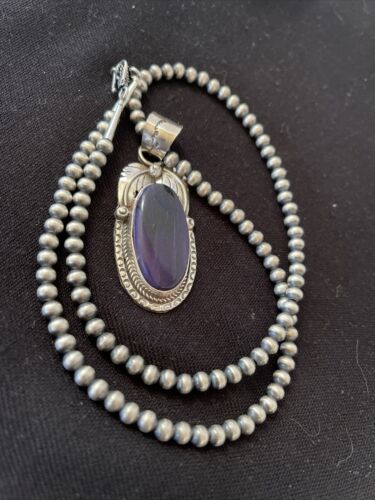 Native American Men's Navajo Pearls Necklace | Sterling Silver Sugilite Pendant | 01529