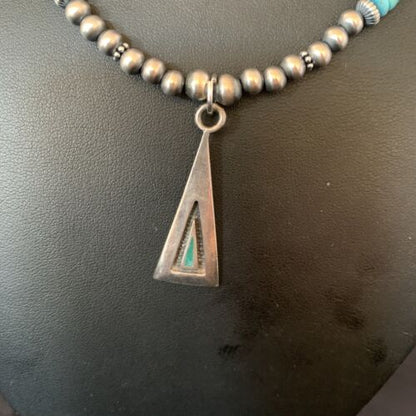 Navajo Blue Turquoise Pendant Earrings Set | Authentic Native American Sterling Silver Necklace | Handmade | 12618 - Masha USA