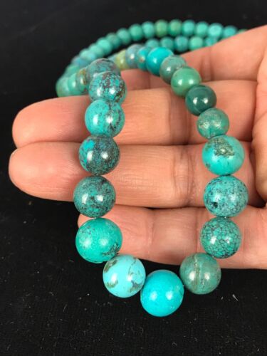 Navajo Spiderweb Turquoise Bead Necklace | Sterling Silver | 18" | Authentic Native American Handmade | 8463