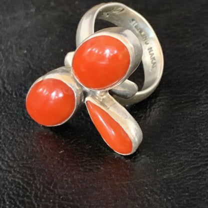 Navajo Red Coral Multi-Stone Ring | Authentic Native American Sterling Silver | Multi-Stone | Sz 7.5 | 14214