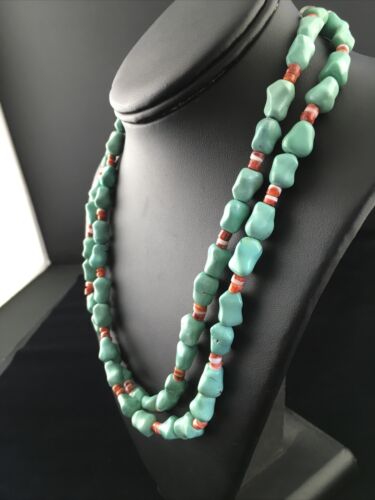 Native American Sterling Silver Blue Turquoise Spiny Oyster Necklace | 18" | 10062