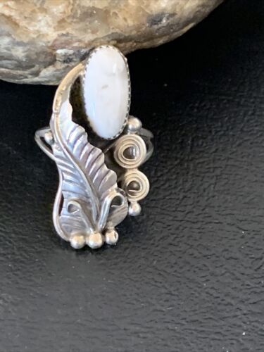 Navajo White Buffalo Turquoise Ring | Sterling Silver | Sz 7 | Authentic Native American Handmade | 12185