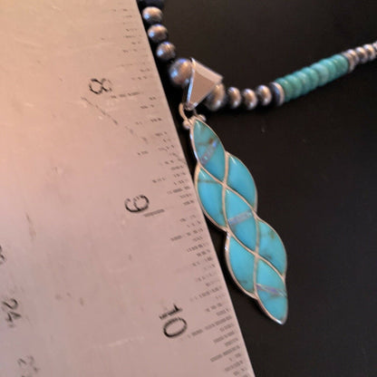Authentic Native American Navajo Sterling Silver Pendant | Blue Turquoise & Opal Inlay Necklace | 11471