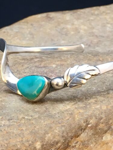 Native American Turquoise Feather Bracelet | Navajo Sterling Silver | Handmade | 8937