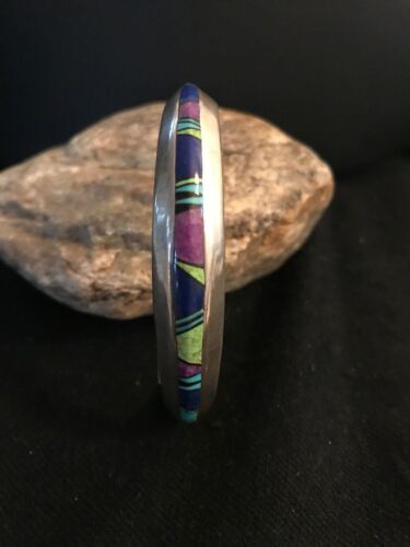 Men's Navajo Sterling Silver Inlay Bracelet | Turquoise Sugilite Lapis | Authentic Native American Handmade | 11703