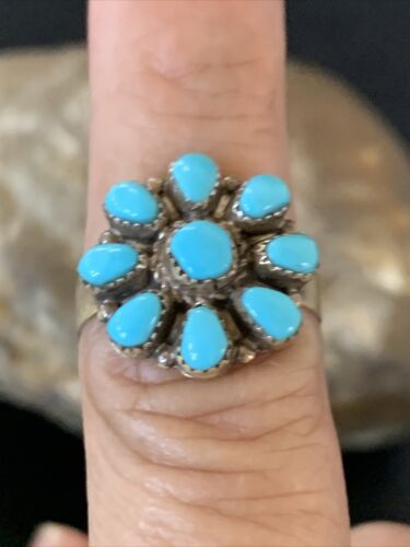 Navajo Blue Cluster Turquoise Ring | Authentic Native American Sterling Silver | Multi-Stone | Sz 7 | 12460