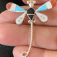 Zuni Turquoise White Mother of Pearl Inlay Dragonfly Necklace Pin Pendant | Sterling Silver | 12326
