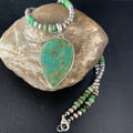 Navajo Pearl Green Turquoise Necklace Pendant | Sterling Silver | Authentic Native American Handmade | 13469