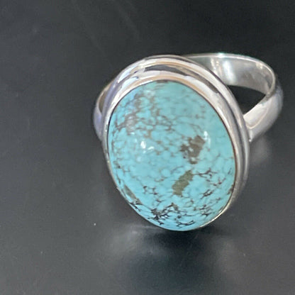 Navajo Spiderweb Blue Turquoise Ring | Sterling Silver | Sz 6.5 | Authentic Native American Handmade | 11443