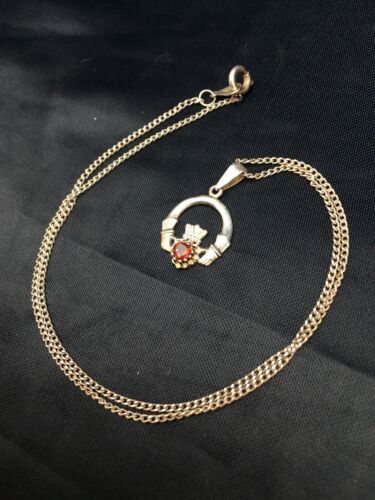 Native American Navajo Garnet Pendant Necklace | Sterling Silver | 14" Chain | 8971
