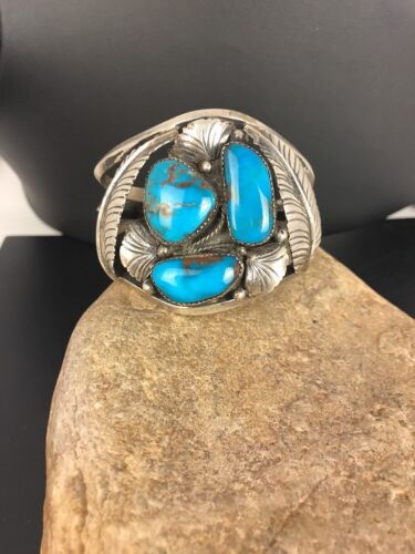 Navajo Old Pawn Bisbee Turquoise Cuff Bracelet | Sterling Silver | Native American | 8281
