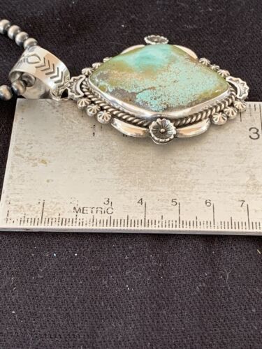 Men's Navajo Pearls Necklace with Royston Turquoise Pendant | Sterling Silver | Native American Handmade | 522